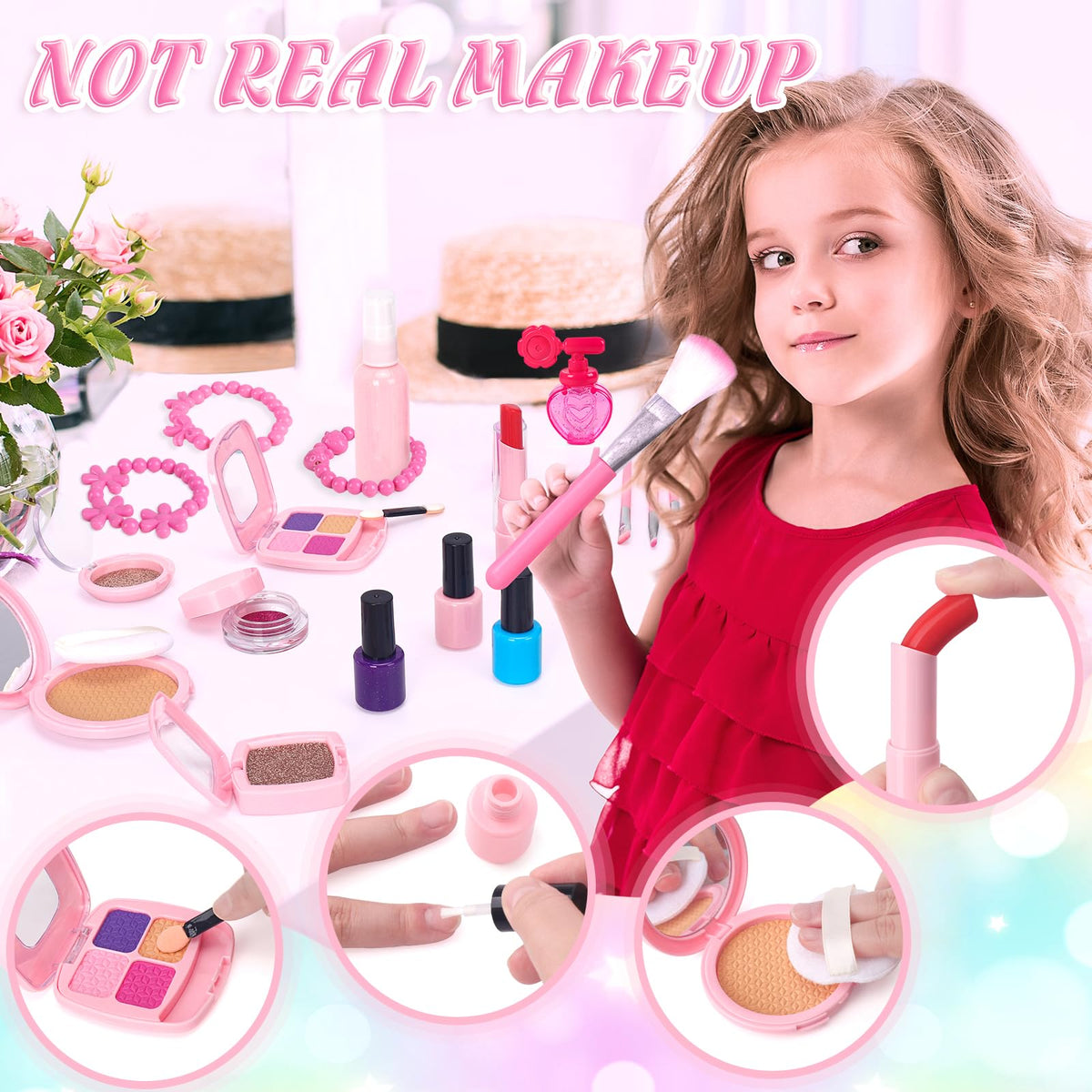 EULRGAUS Pretend Makeup Kit for Kids – Safe, Educational Play Makeup with Unicorn Bag (Age 3+)