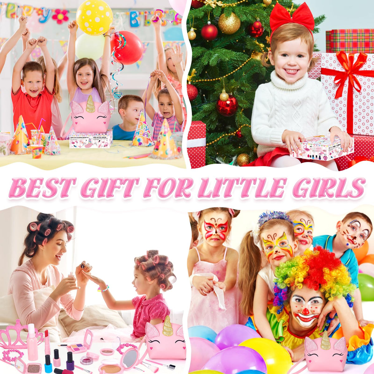 EULRGAUS Pretend Makeup Kit for Kids – Safe, Educational Play Makeup with Unicorn Bag (Age 3+)