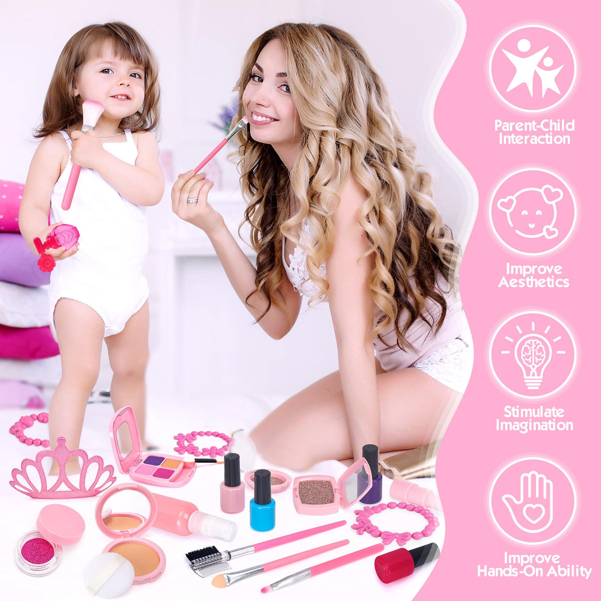 EULRGAUS Pretend Makeup Kit for Kids – Safe, Educational Play Makeup with Unicorn Bag (Age 3+)