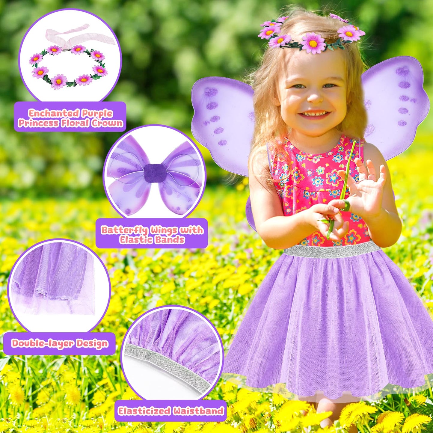 EULRGAUS Princess Dress Up Set for Toddlers – 4 Costumes, Wings & Cape