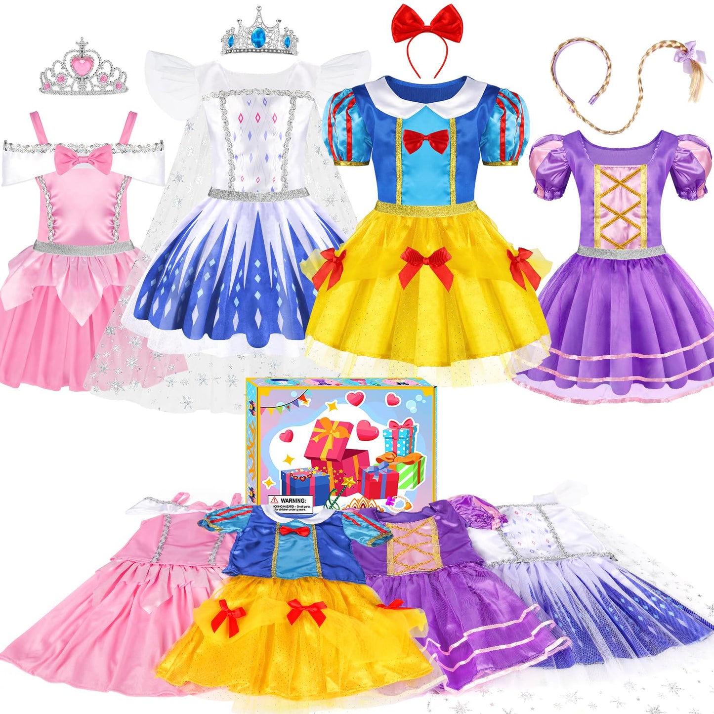 EULRGAUS Princess Dress Up Set for Toddlers | 4 Theme Dresses & Accessories