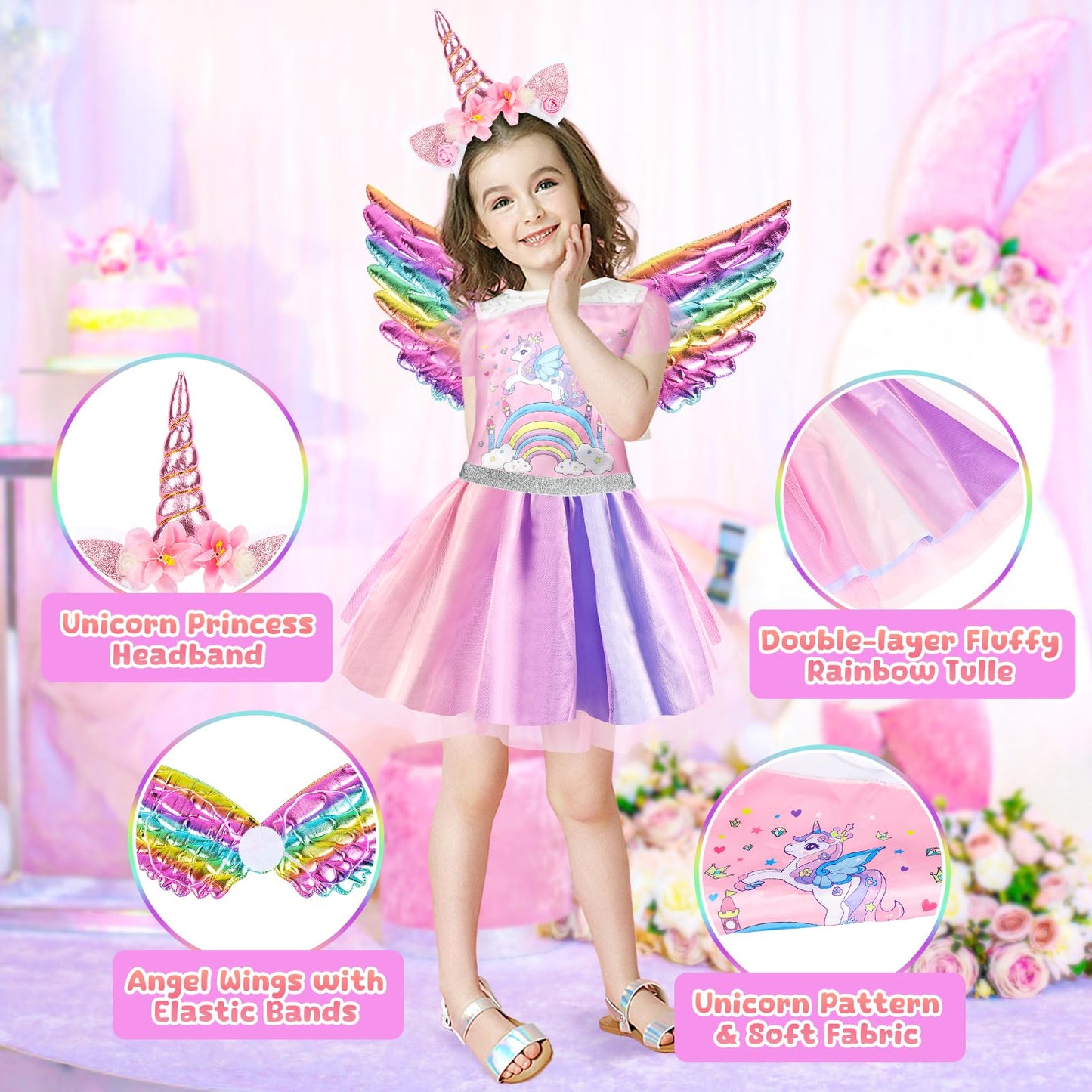 EULRGAUS Princess Dress Up Set for Toddlers – 4 Costumes, Wings & Cape