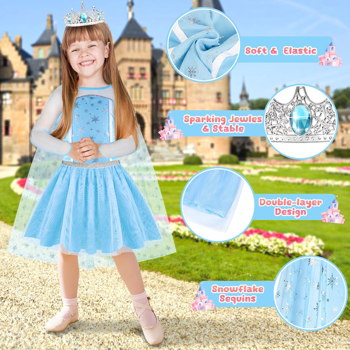 EULRGAUS Princess Dress Up Set for Toddlers – 4 Costumes, Wings & Cape