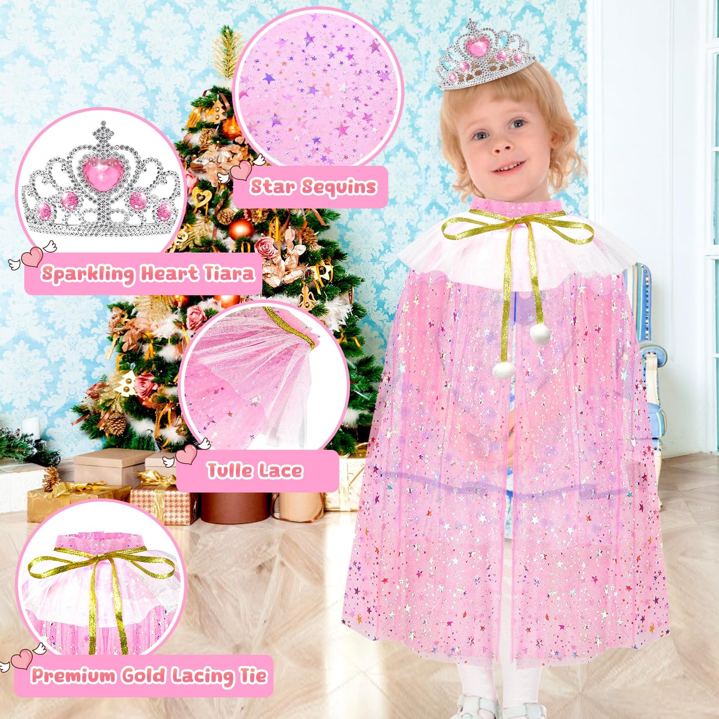 EULRGAUS Princess Dress Up Set for Toddlers – 4 Costumes, Wings & Cape