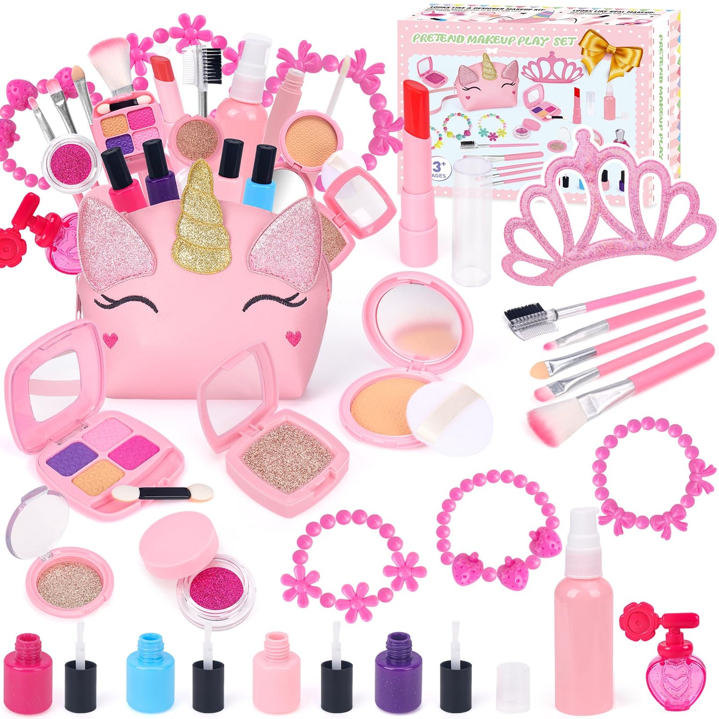 EULRGAUS Pretend Makeup Kit for Kids – Safe, Educational Play Makeup with Unicorn Bag (Age 3+)