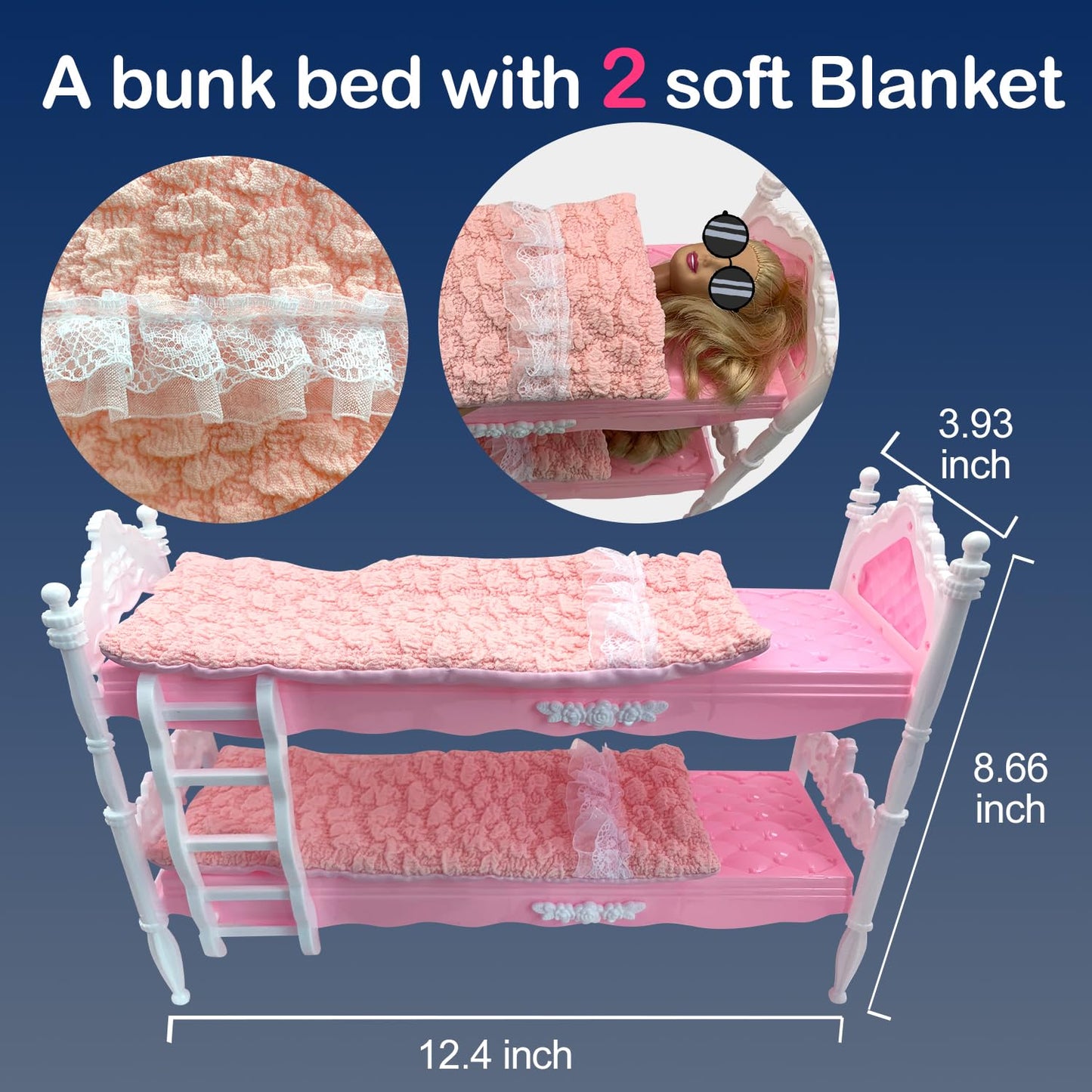 EumbHoa Bedroome Set for 11.5-inch Dolls – Bunk Bed Playset with 6 Outfits, 2 Pajamas, 2 Dresses & 2 Blankets