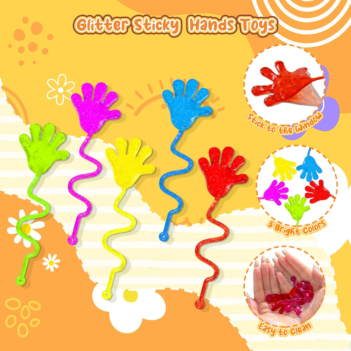 EUOCENK 120PCS Glitter Sticky Hands – Kids Slap Hands, Party Favors & Classroom Prizes
