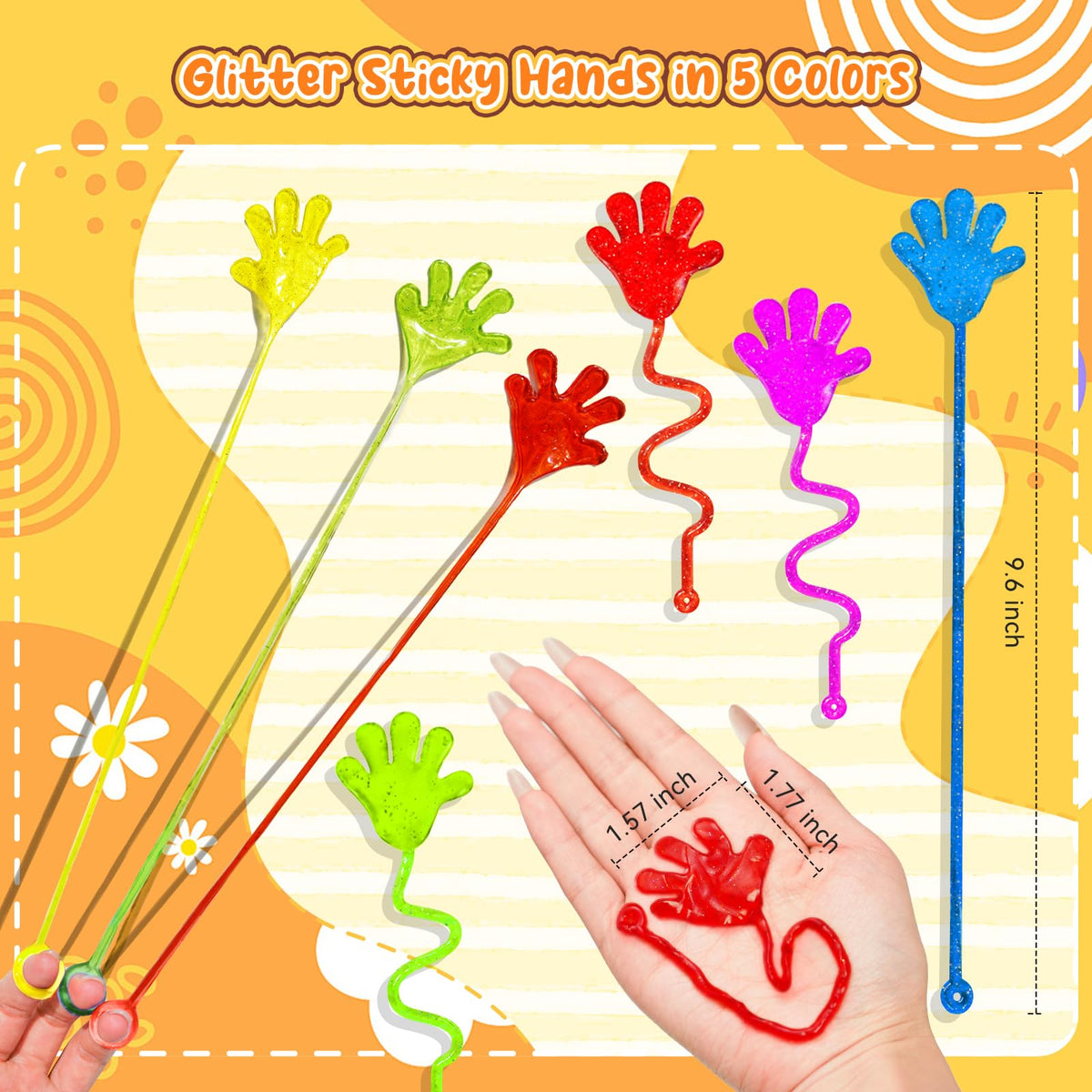 EUOCENK 120PCS Glitter Sticky Hands – Kids Slap Hands, Party Favors & Classroom Prizes
