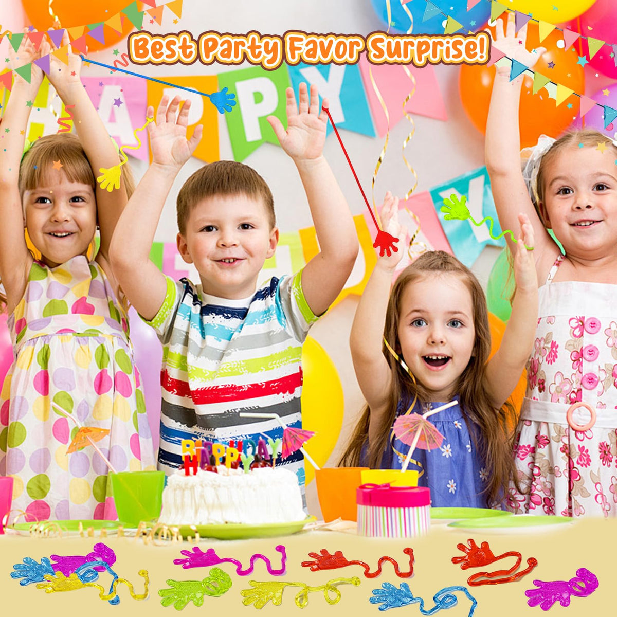 EUOCENK 120PCS Glitter Sticky Hands – Kids Slap Hands, Party Favors & Classroom Prizes