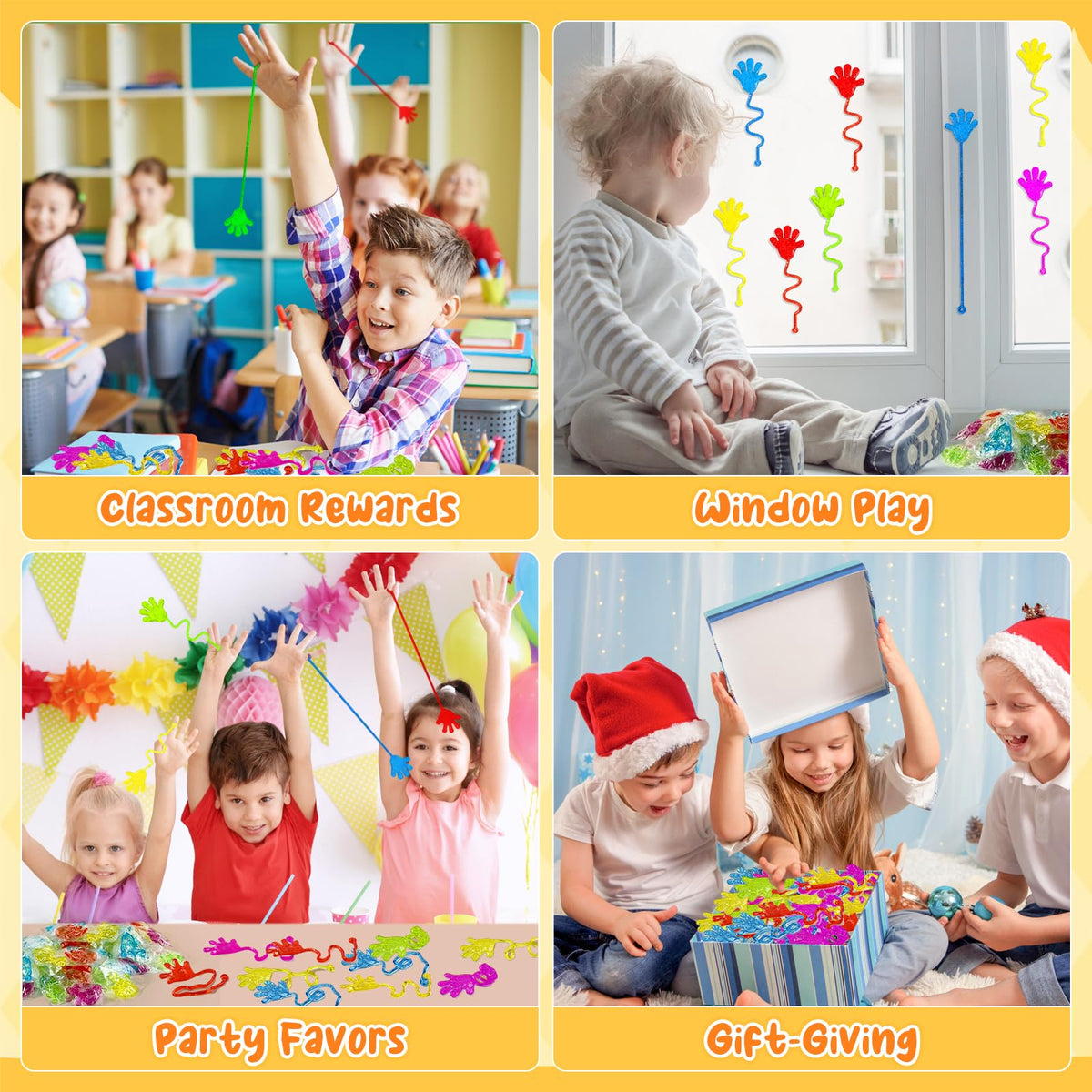 EUOCENK 120PCS Glitter Sticky Hands – Kids Slap Hands, Party Favors & Classroom Prizes