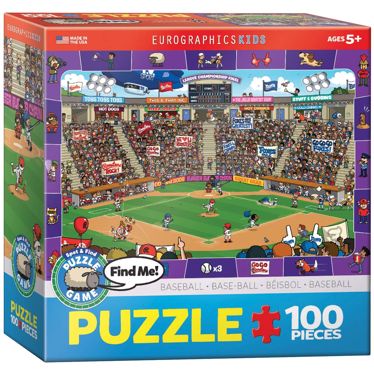 EuroGraphics Baseball Spot & Find 100-Piece Puzzle | Educational Family Fun
