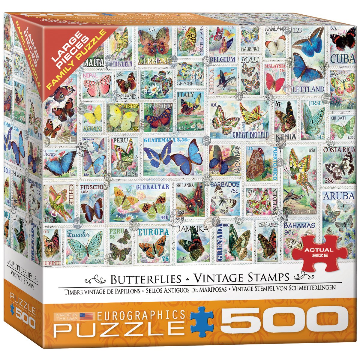 EuroGraphics Butterflies - Vintage Stamps 500-Piece Puzzle