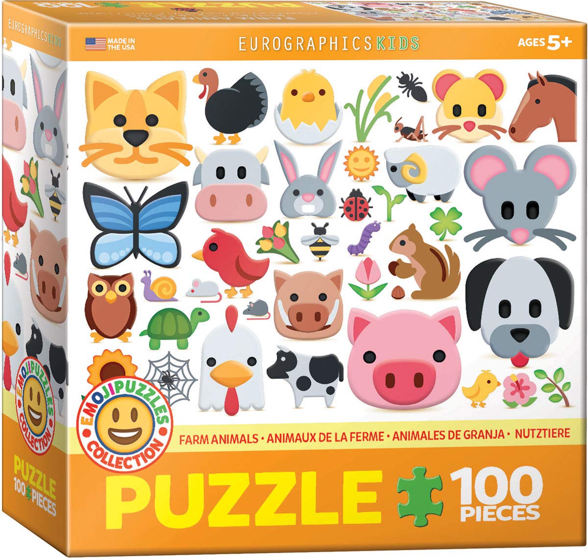 EuroGraphics Farm Animals Emojipuzzles 100-Piece Puzzle – 13 x 19 Finished Size