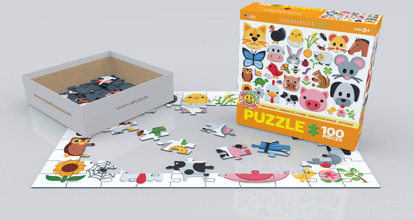 EuroGraphics Farm Animals Emojipuzzles 100-Piece Puzzle – 13 x 19 Finished Size