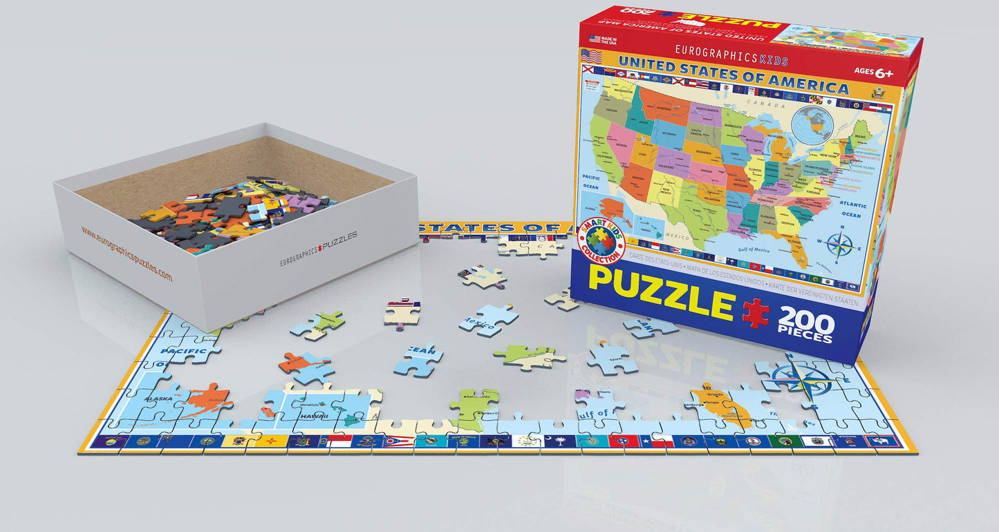 EuroGraphics Map of the United States 200-Piece Jigsaw Puzzle – Educational USA Map with State Capitals