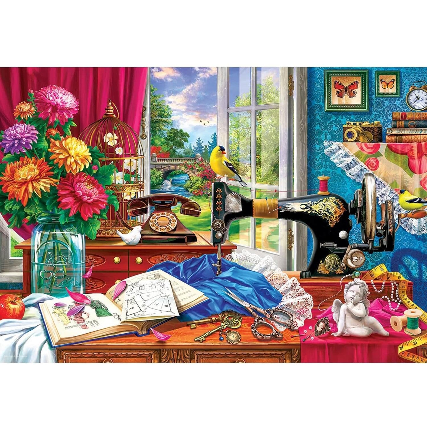 EuroGraphics Sewing Machine Tin Jigsaw Puzzle, Medium – 550 Pieces, Vintage Sewing Room Scene