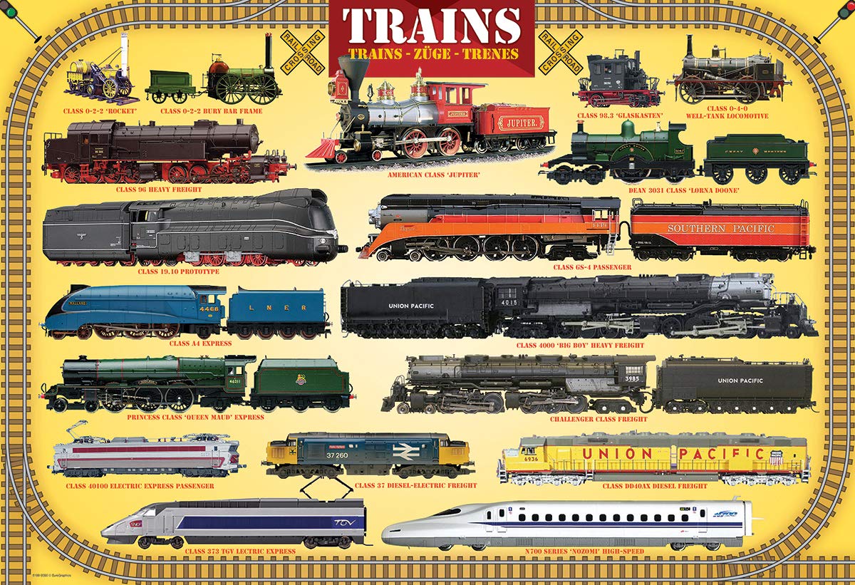 EuroGraphics Trains 100 Piece Puzzle – 13 x 19 in, Eco-Friendly