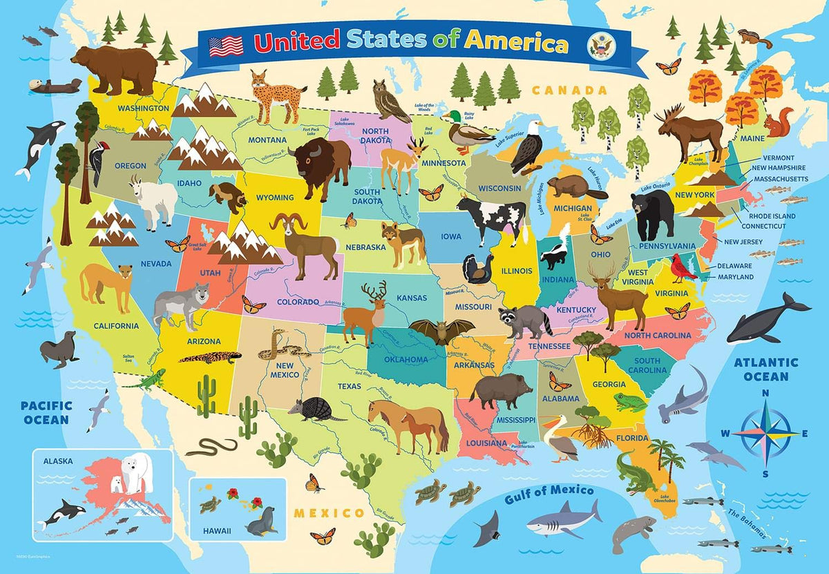 EuroGraphics Illustrated Map of the United States – 100-Piece Puzzle