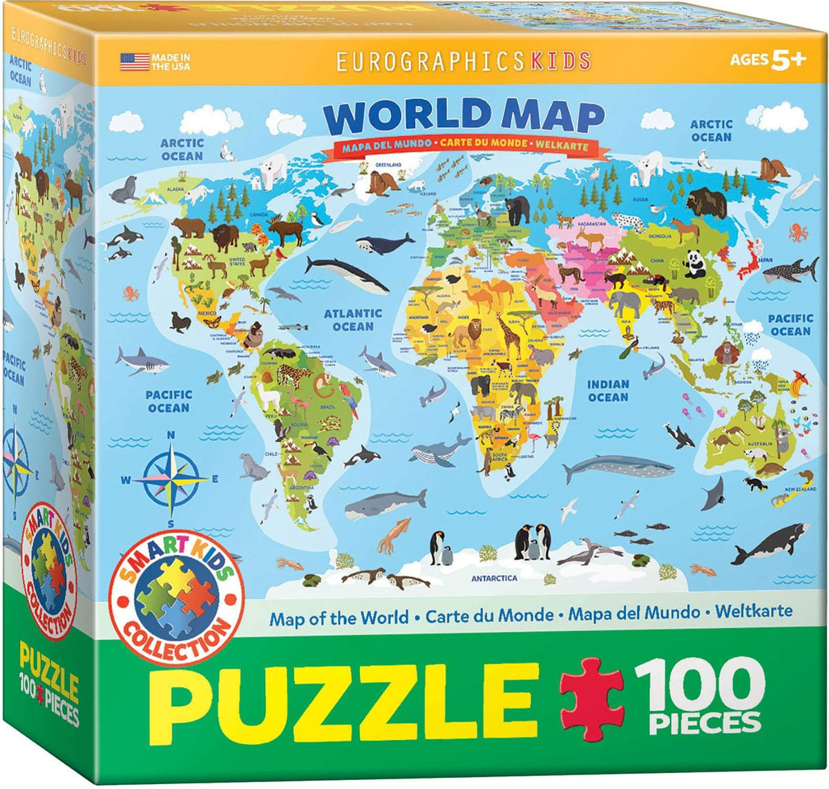 EuroGraphics Illustrated World Map 100-Piece Puzzle – Kids Geography