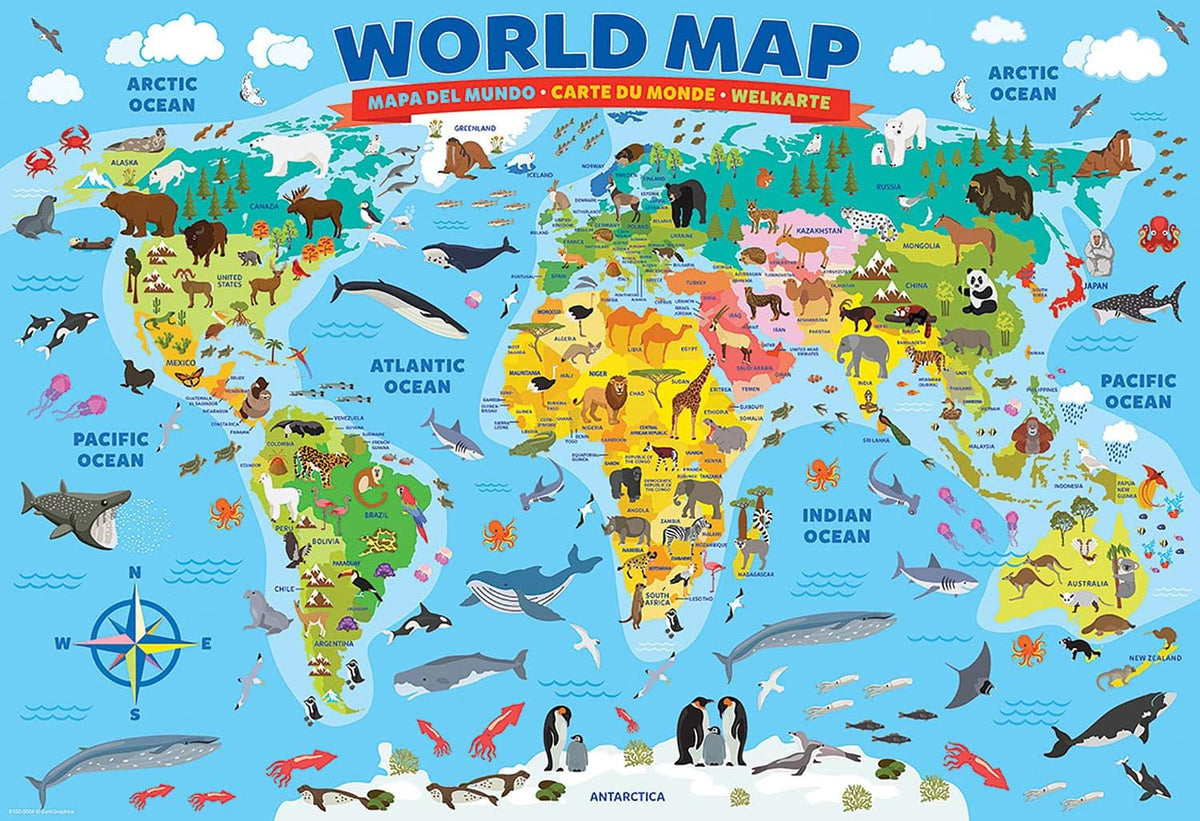 EuroGraphics Illustrated World Map 100-Piece Puzzle – Kids Geography