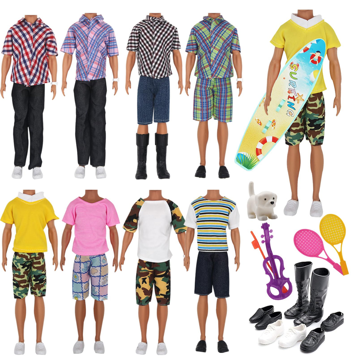 EuTengHao 25-Piece Doll Clothes & Accessories Set for 12-Inch Boy Dolls