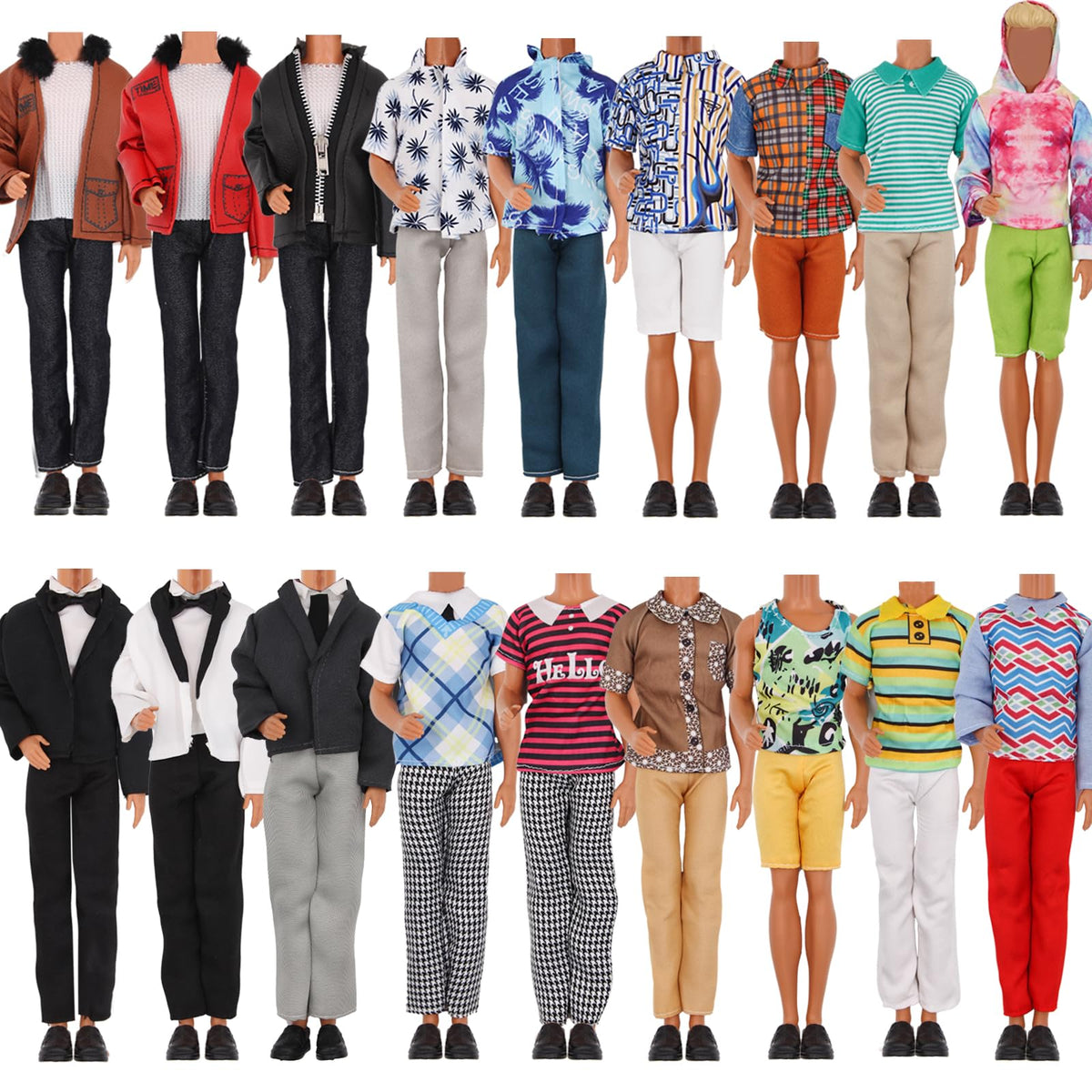 EuTengHao 12-Inch Boy Doll Clothes – 6 Random Sets (Jeans, Leather Jackets, Shirts)