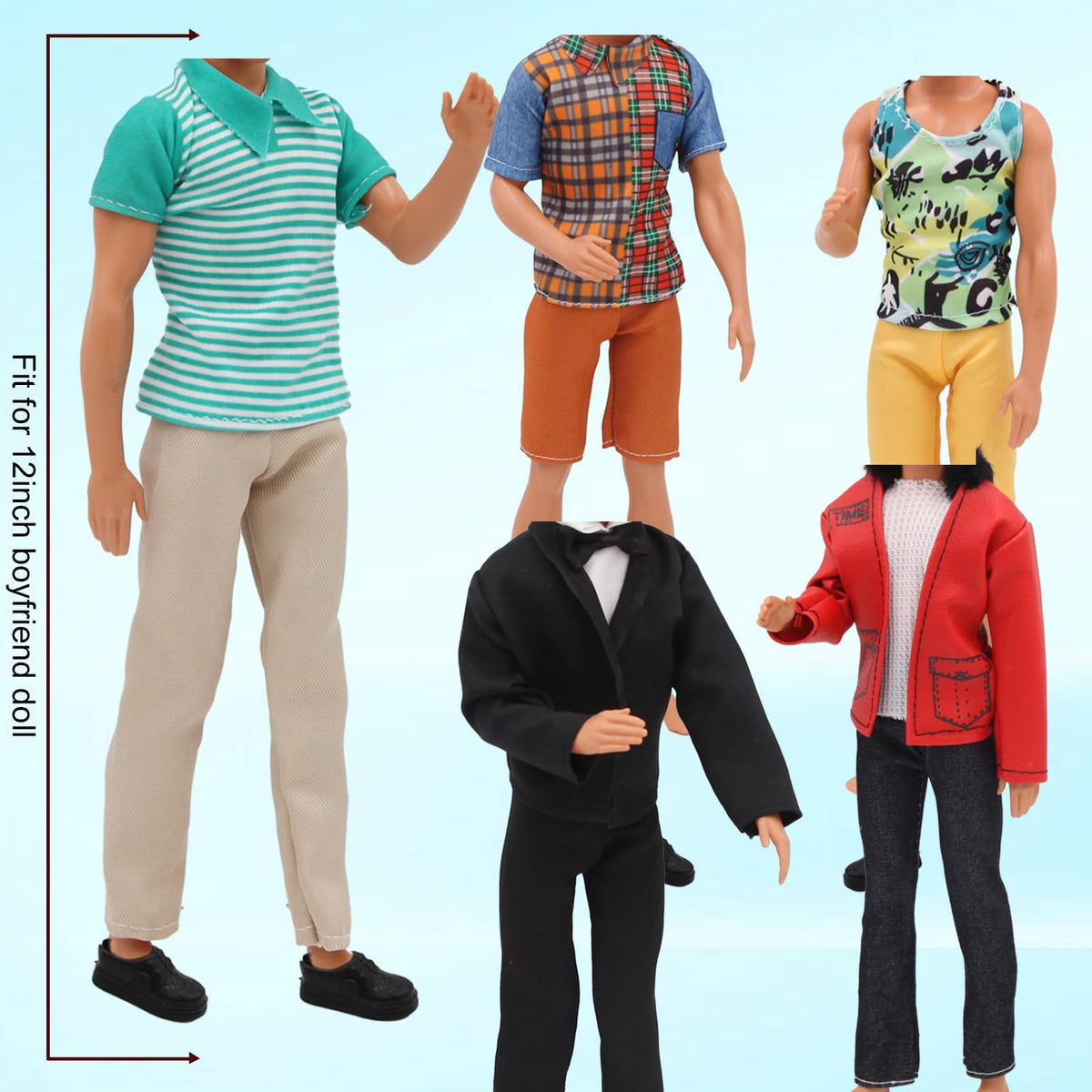 EuTengHao 12-Inch Boy Doll Clothes – 6 Random Sets (Jeans, Leather Jackets, Shirts)
