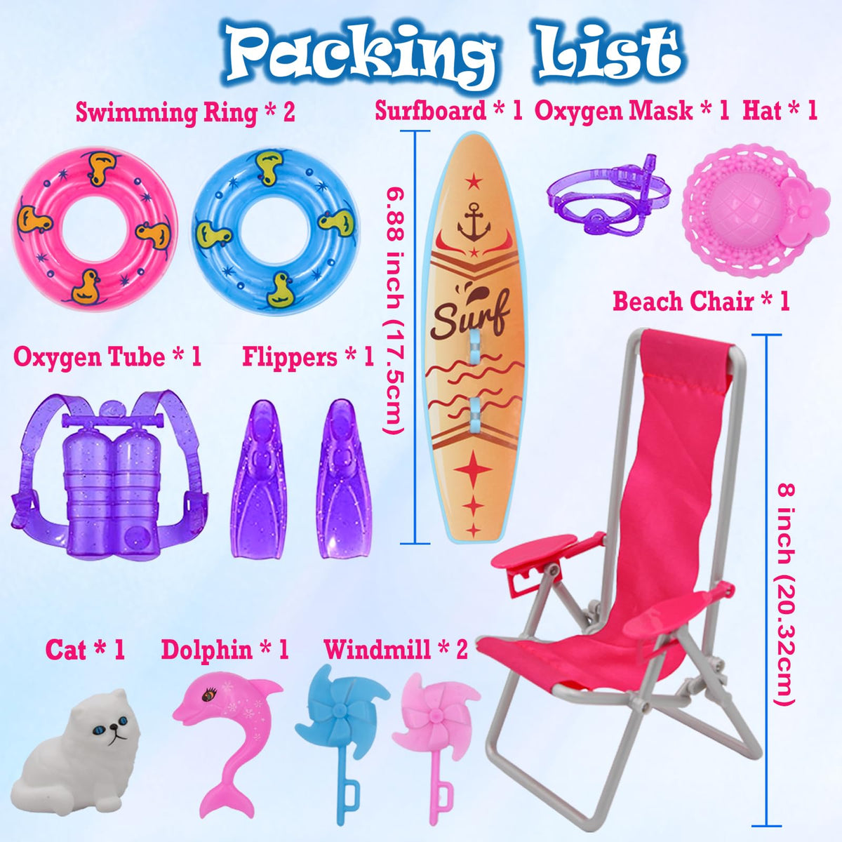 EuTengHao 36Pcs Doll Swimwear Set for 11.5-Inch Dolls – Bikini & Accessories