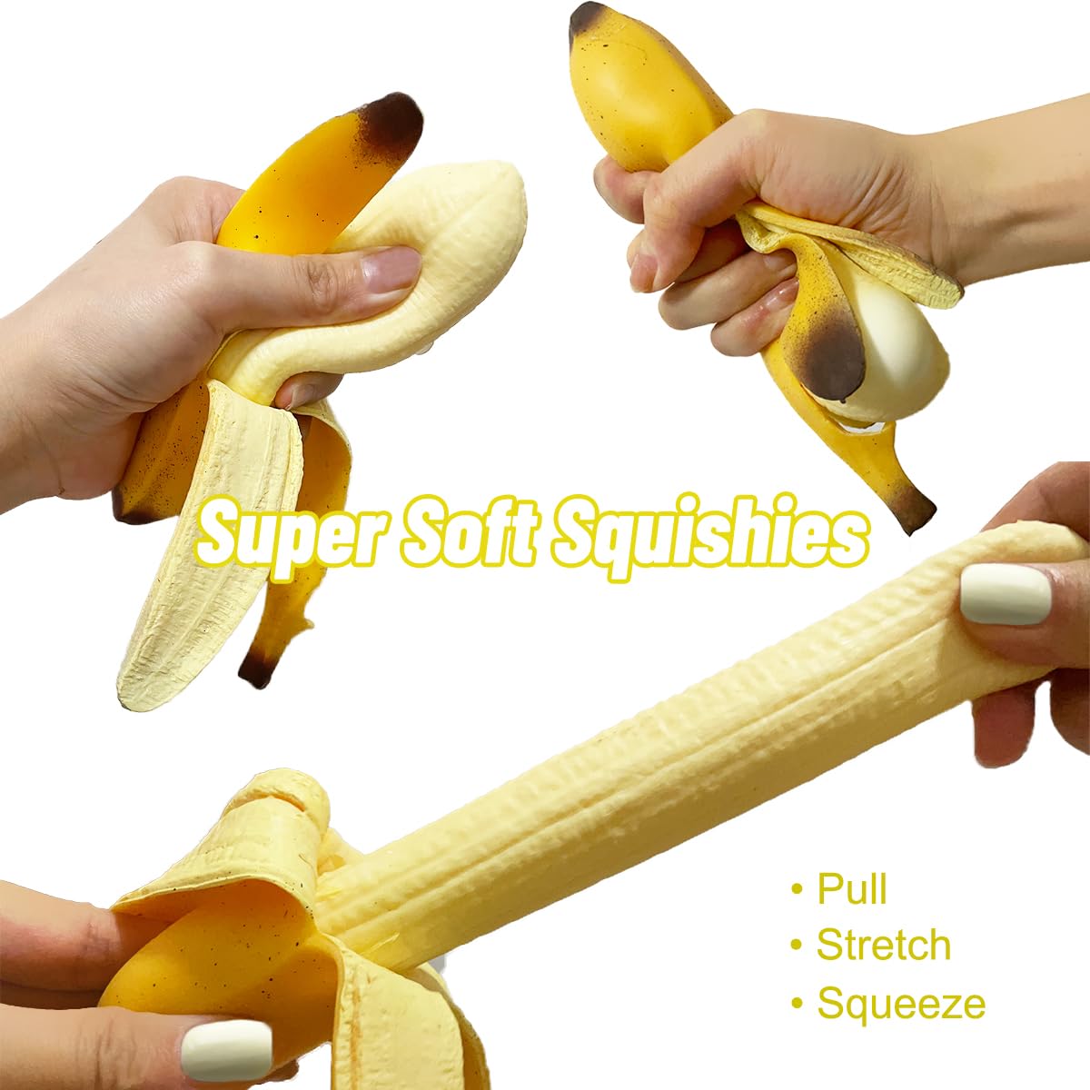 Eutreec Pack of 2 Squishy Banana Toys – Soft Squeeze Stress Relief for Kids and Adults
