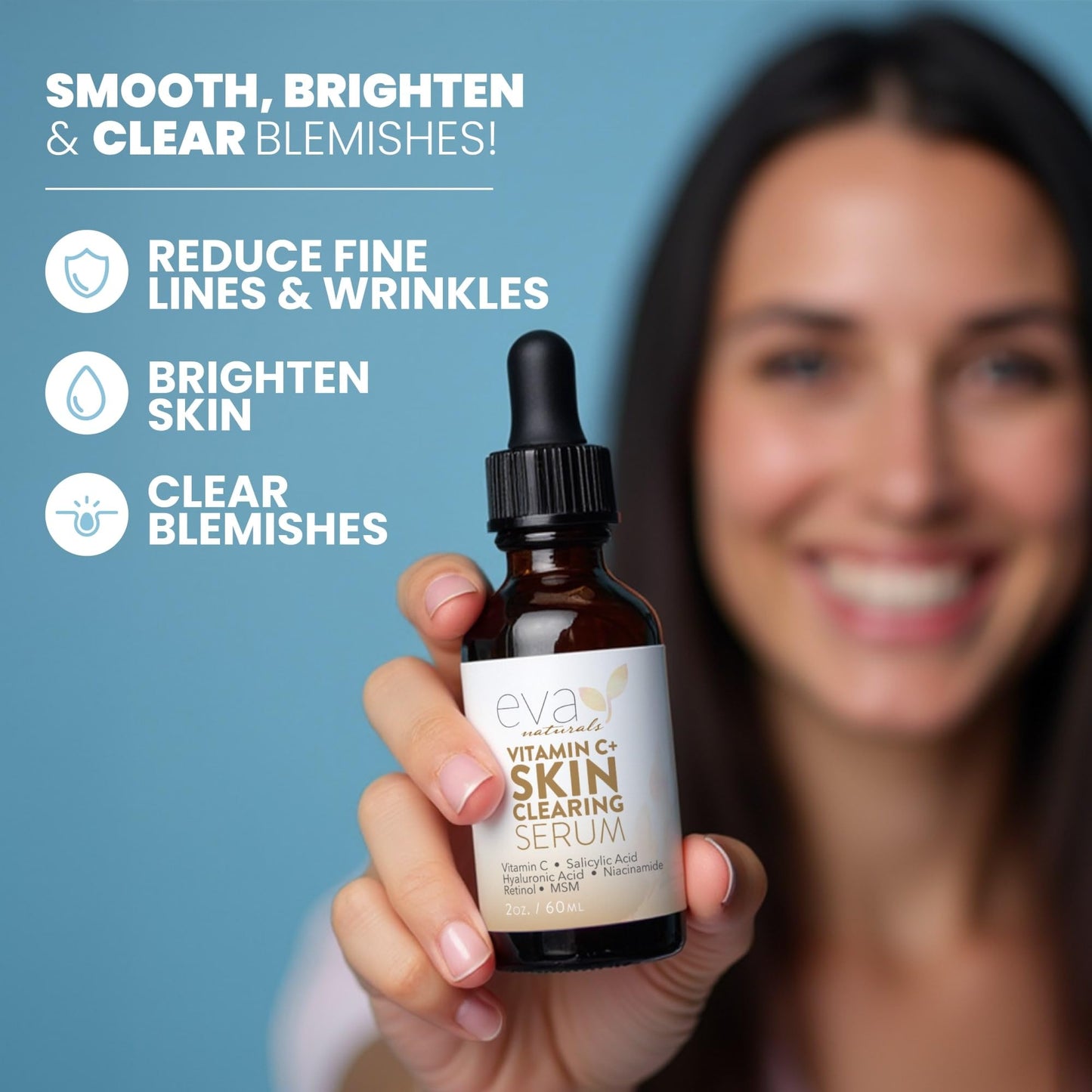 Eva Naturals Vitamin C Serum with Retinol & Salicylic Acid — Acne Clarity & Even Tone, 2 Fl Oz