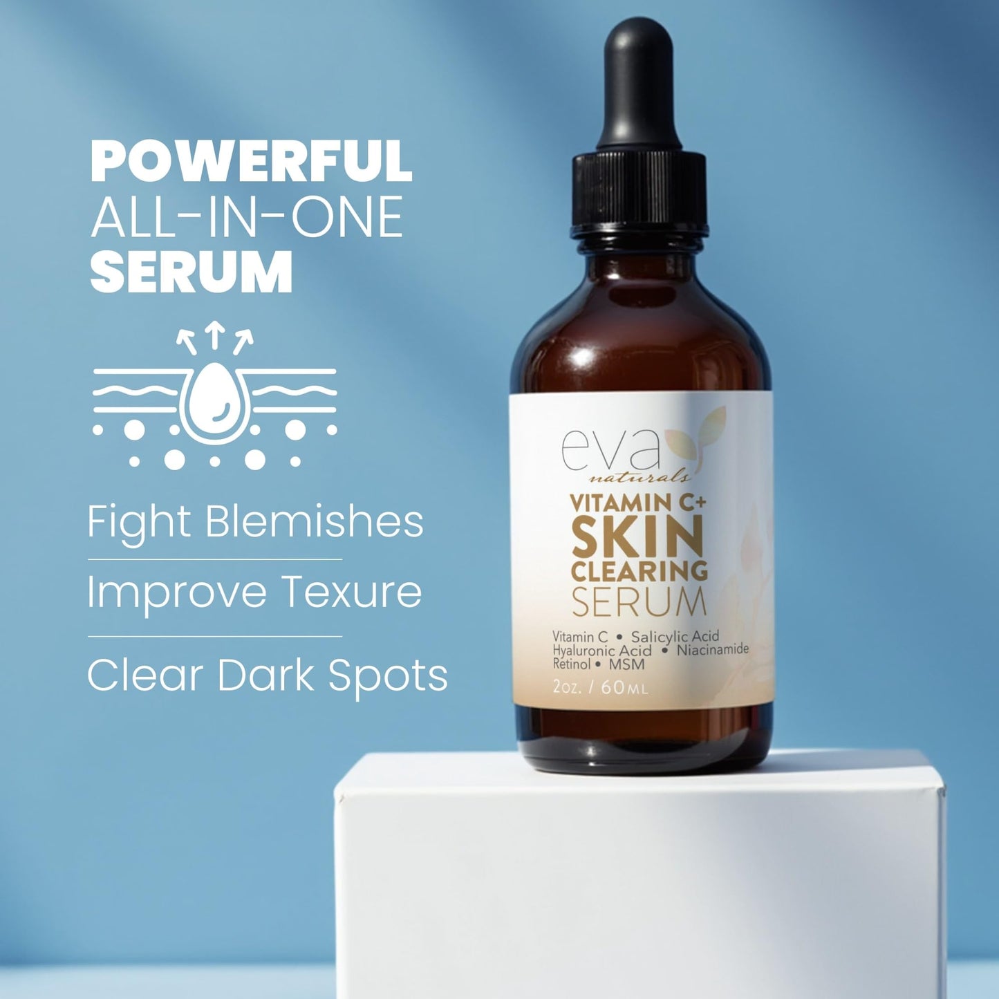 Eva Naturals Vitamin C Serum with Retinol & Salicylic Acid — Acne Clarity & Even Tone, 2 Fl Oz