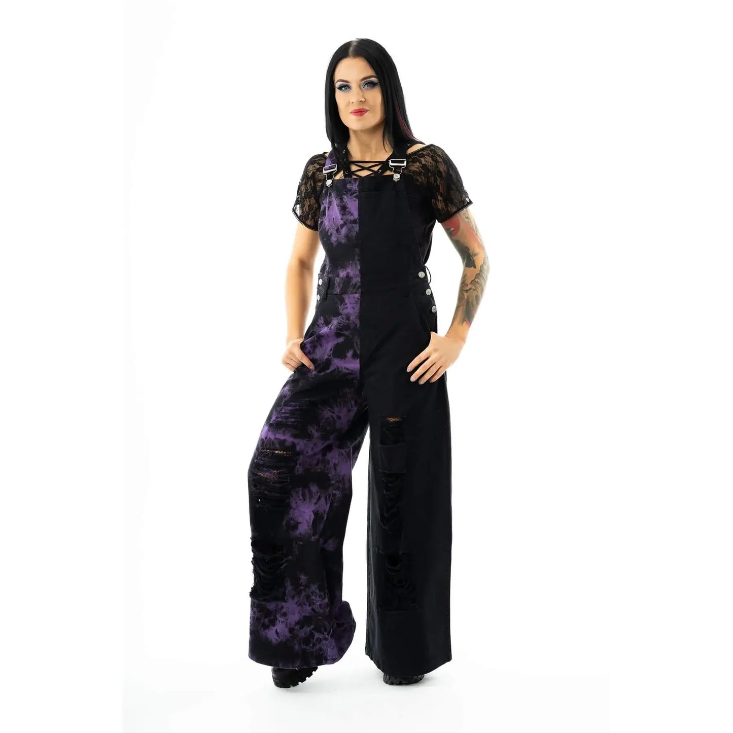 Vixxsin Ever Dungarees Black and Purple Tie Die