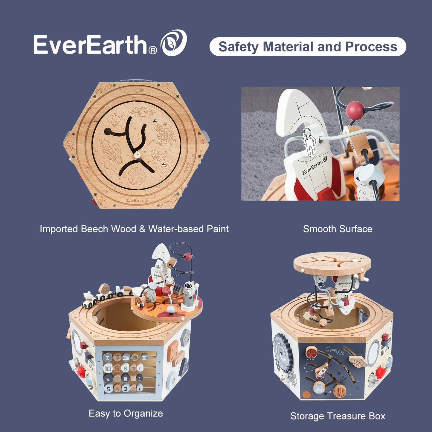 EverEarth Wooden Space Activity Cube – FSC Certified 7-in-1 Montessori Toy for Toddlers 1-3