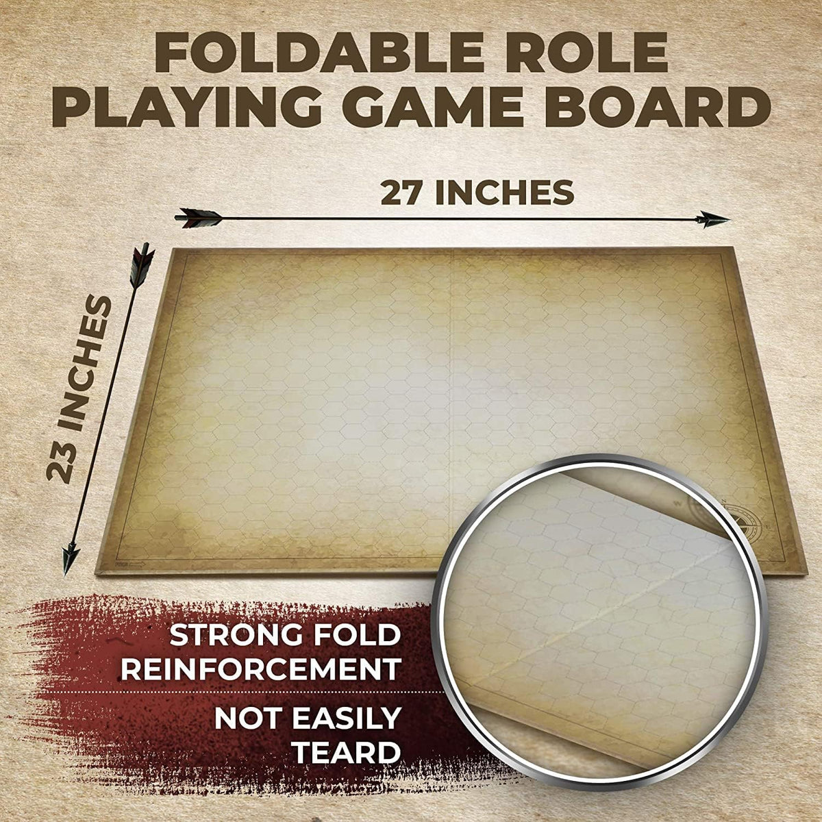 EverGame D&D Game Mat 23x27 – Double-Sided Hex & Square Grid + 7‑Pc Dice Set