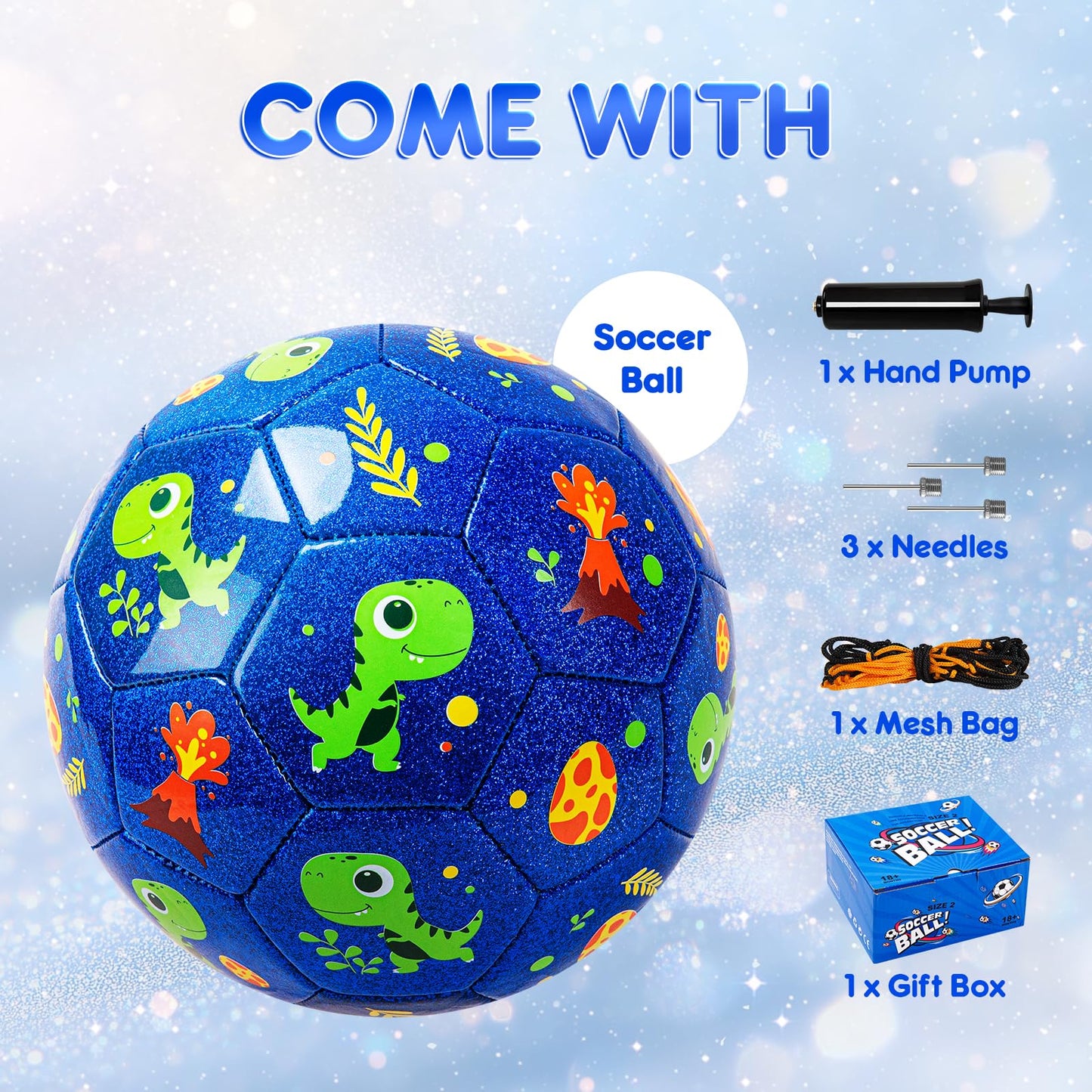 EVERICH TOY Toddler Soccer Ball – Size 2 with Pump, Dinosaur Design, Indoor & Outdoor Play