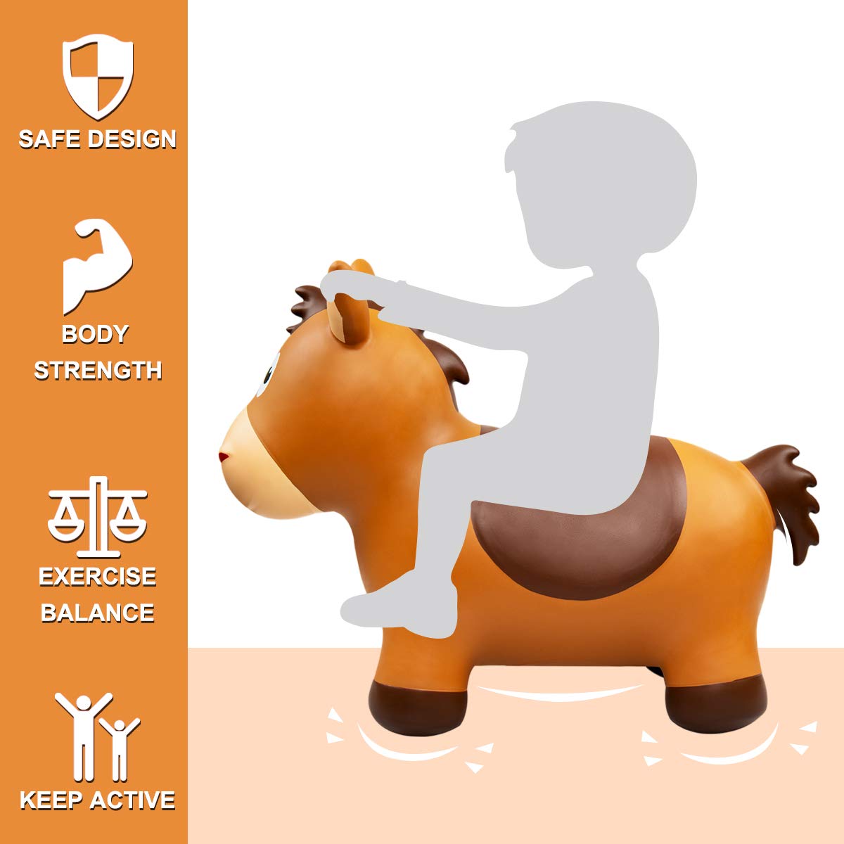 EVERICH TOY Inflatable Bouncy Animals Hopper & Toddler Horse – Safe, Portable Jump Toy