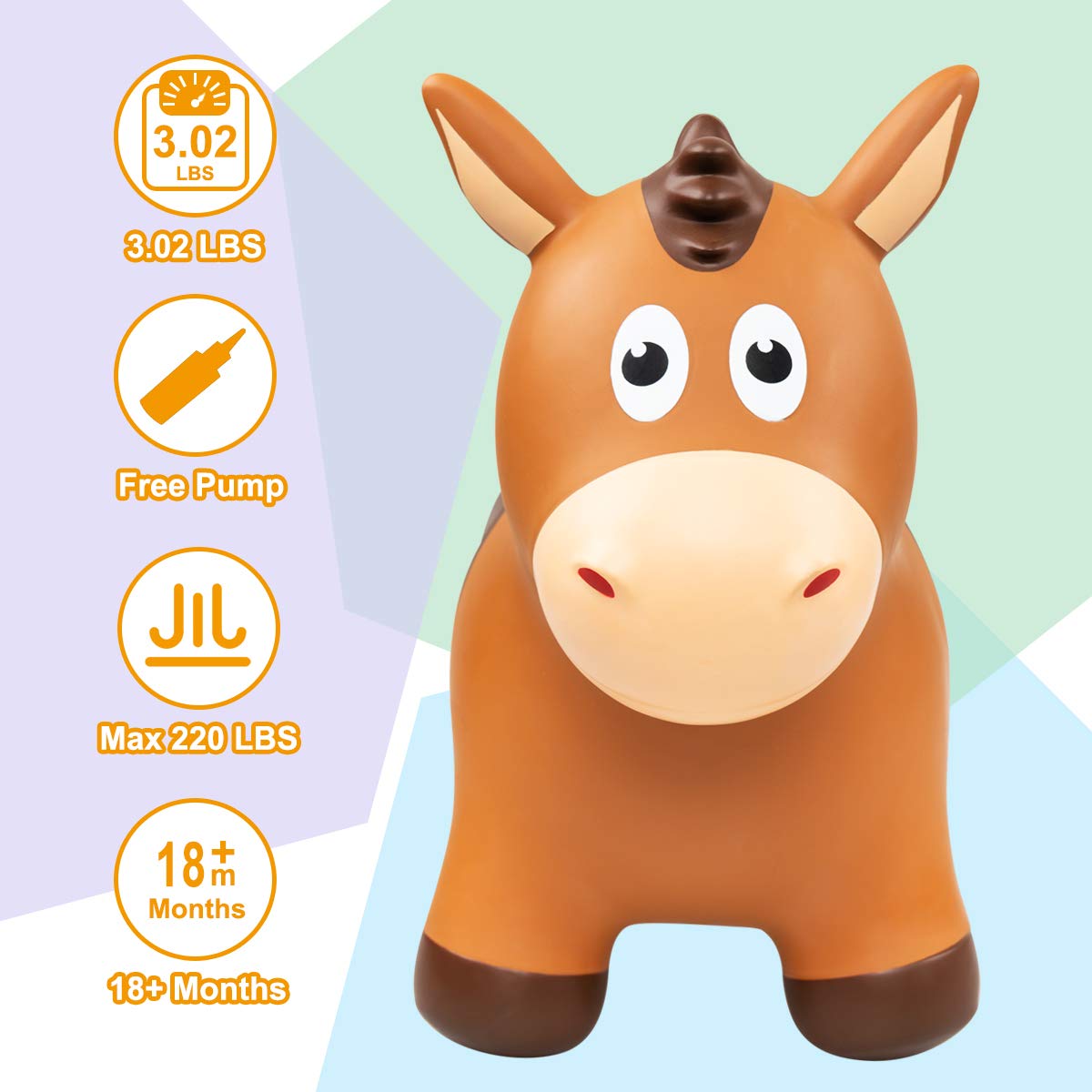 EVERICH TOY Inflatable Bouncy Animals Hopper & Toddler Horse – Safe, Portable Jump Toy