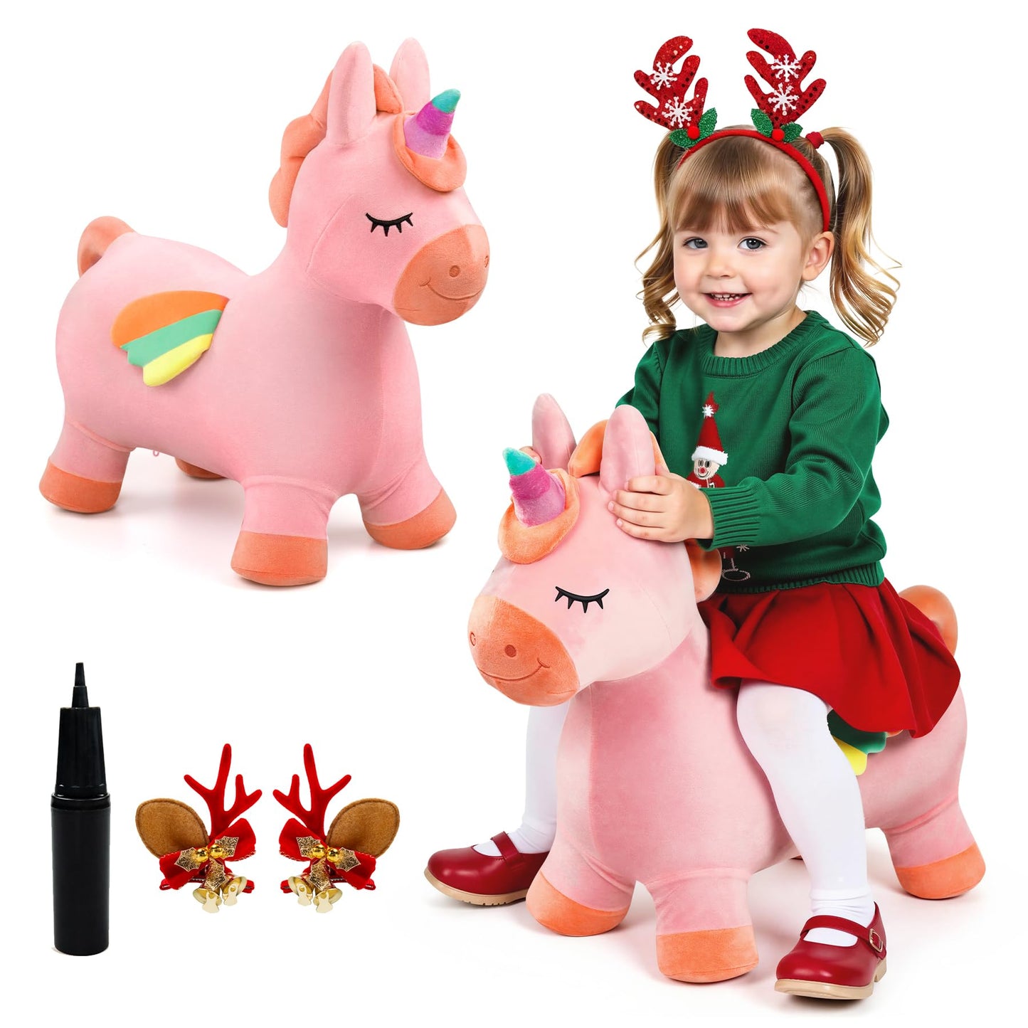 EVERICH TOY Bouncy Horse Unicorn – Inflatable Ride-On Toy for Kids 18 Months to 6 Years