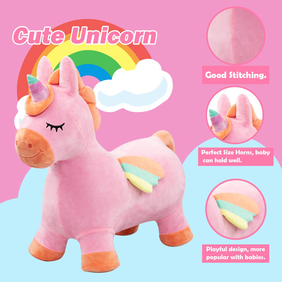 EVERICH TOY Bouncy Horse Unicorn – Inflatable Ride-On Toy for Kids 18 Months to 6 Years
