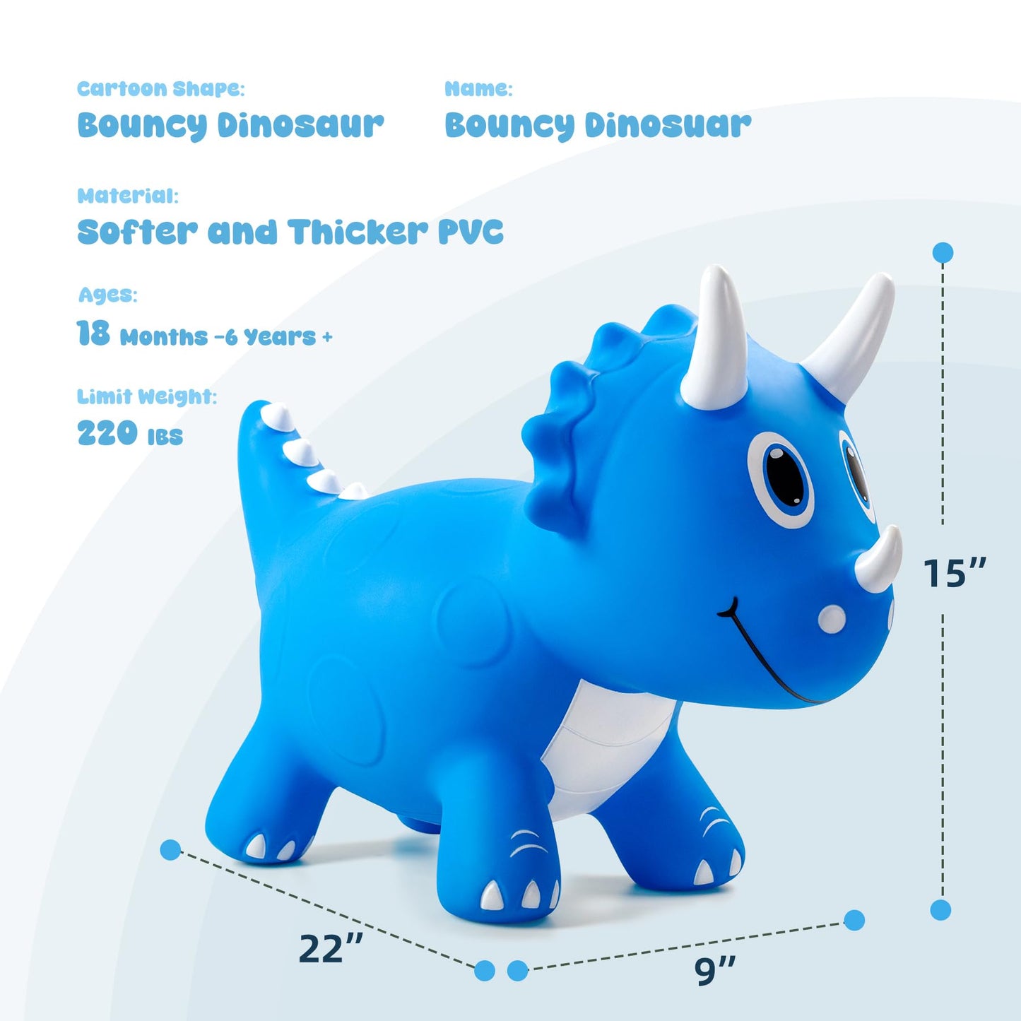 EVERICH TOY Triceratops Bounce Toy – Inflatable Dinosaur Bouncer for Indoor & Outdoor Play (18 Months+)