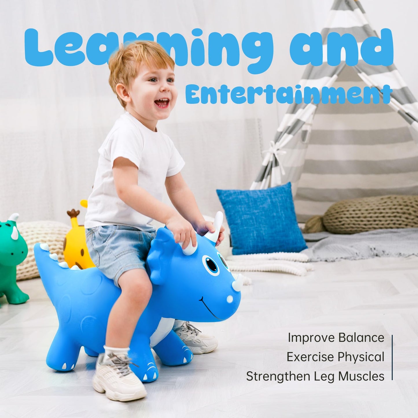 EVERICH TOY Triceratops Bounce Toy – Inflatable Dinosaur Bouncer for Indoor & Outdoor Play (18 Months+)