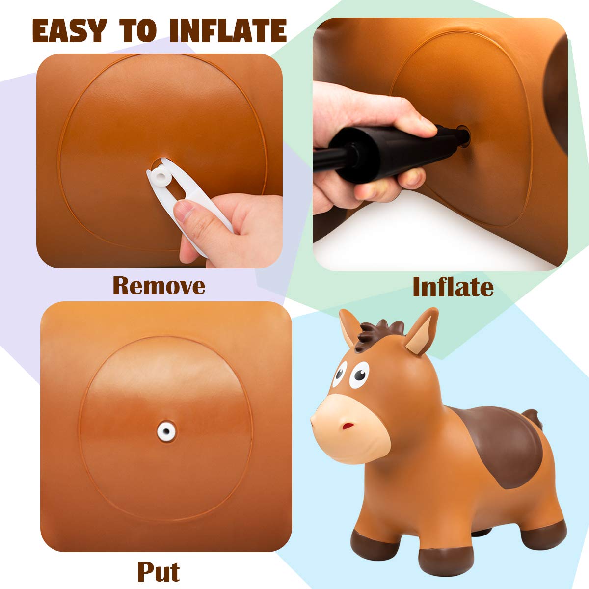 EVERICH TOY Inflatable Bouncy Animals Hopper & Toddler Horse – Safe, Portable Jump Toy