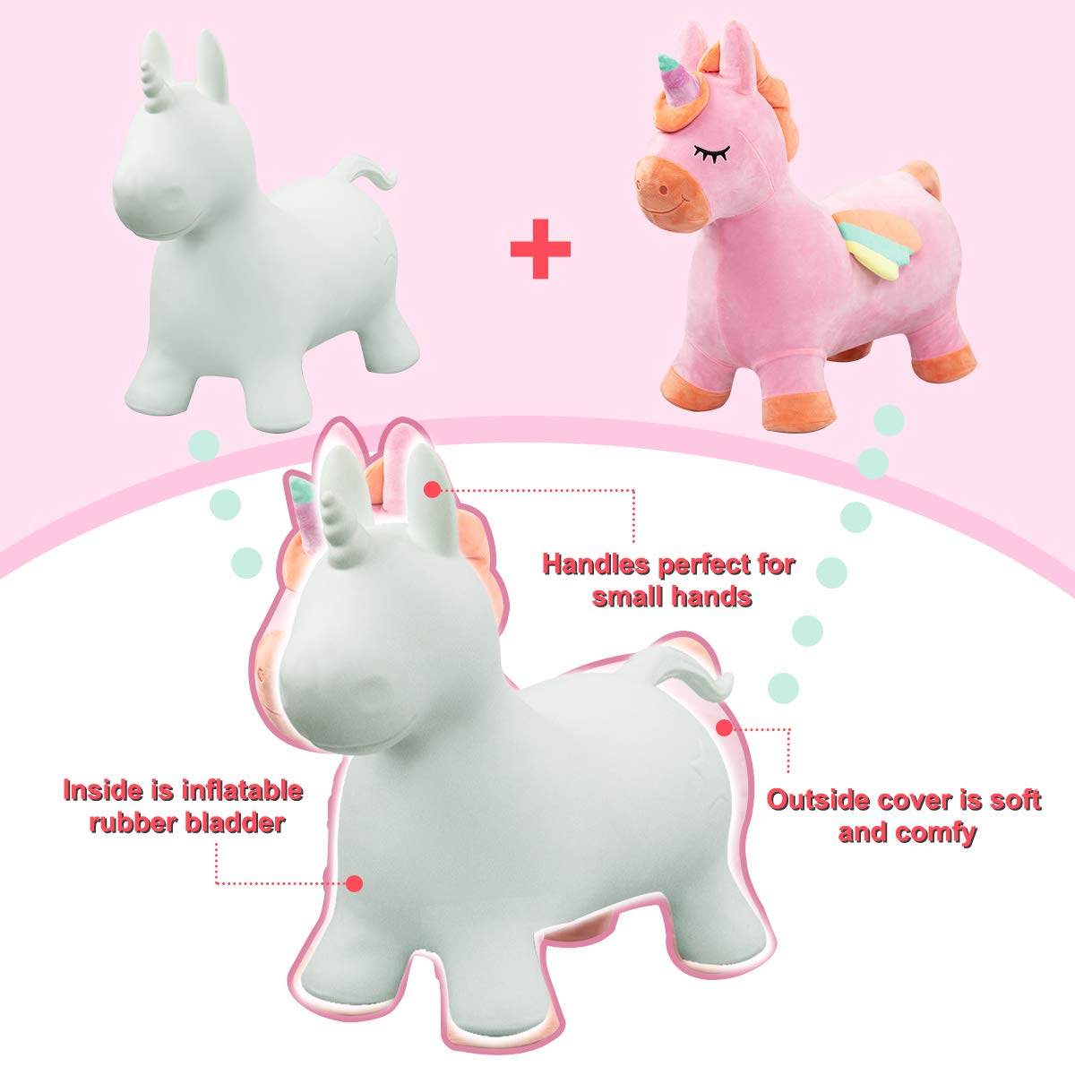 EVERICH TOY Bouncy Horse Unicorn – Inflatable Ride-On Toy for Kids 18 Months to 6 Years