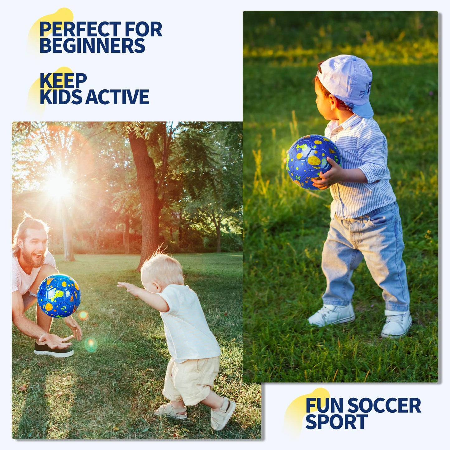 EVERICH TOY Toddler Soccer Ball – Size 2 with Pump, Dinosaur Design, Indoor & Outdoor Play
