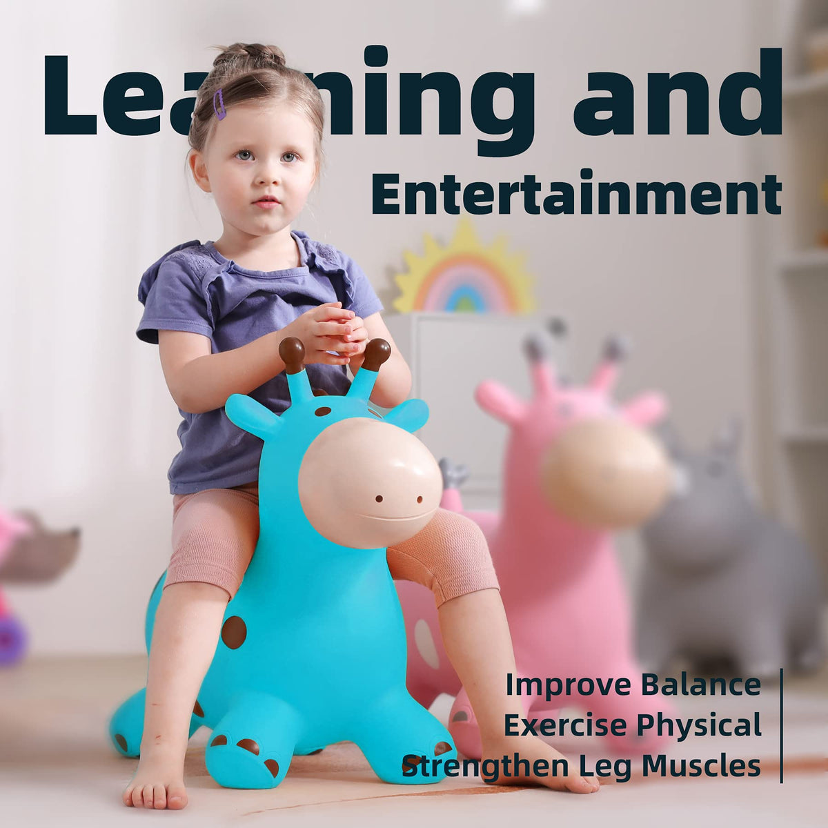 EVERICH TOY Giraffe Bouncy Horse Hopper – Inflatable Ride-On Toy for Toddlers