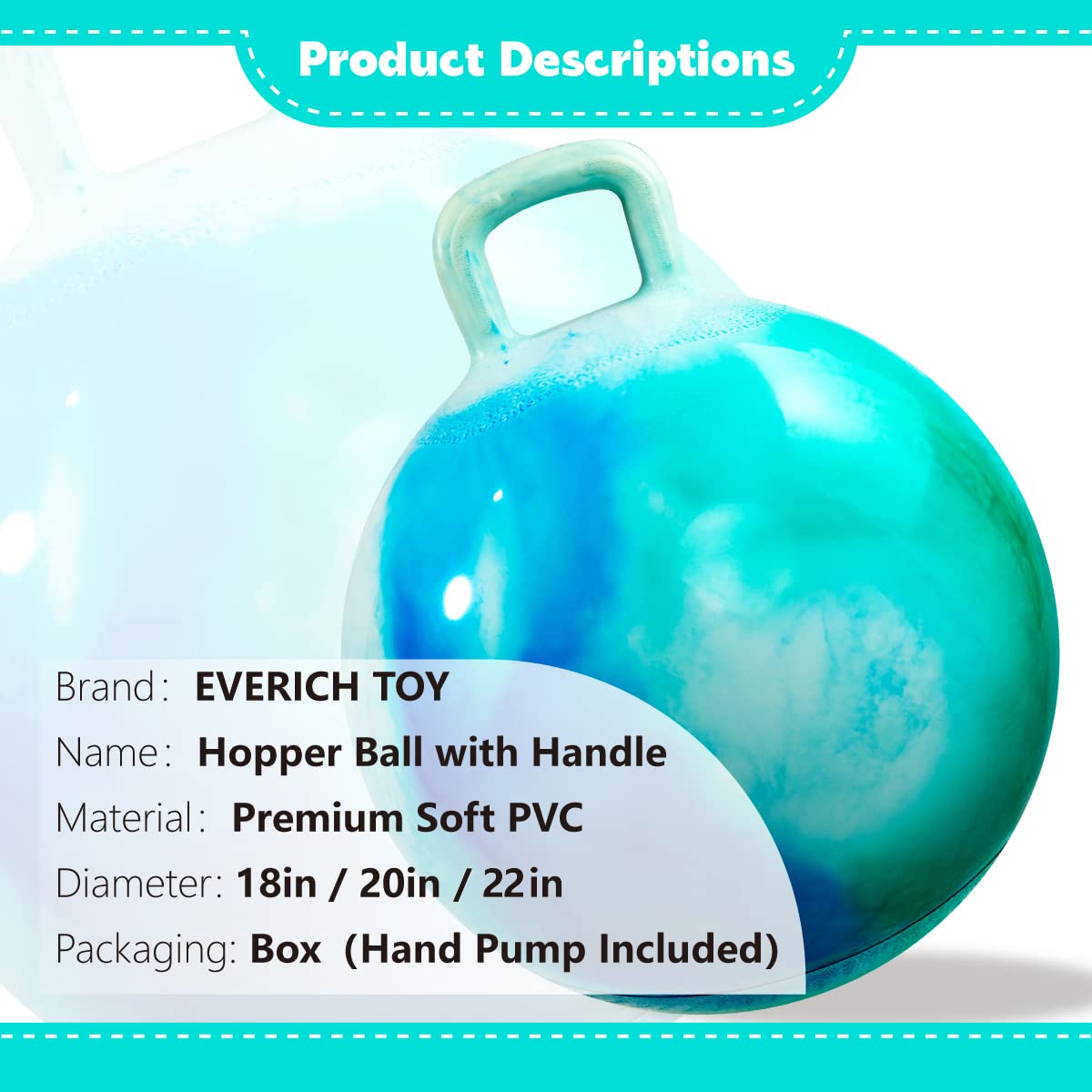 EVERICH TOY Hopper Ball - Clouds 22-Inch with Handle for Kids
