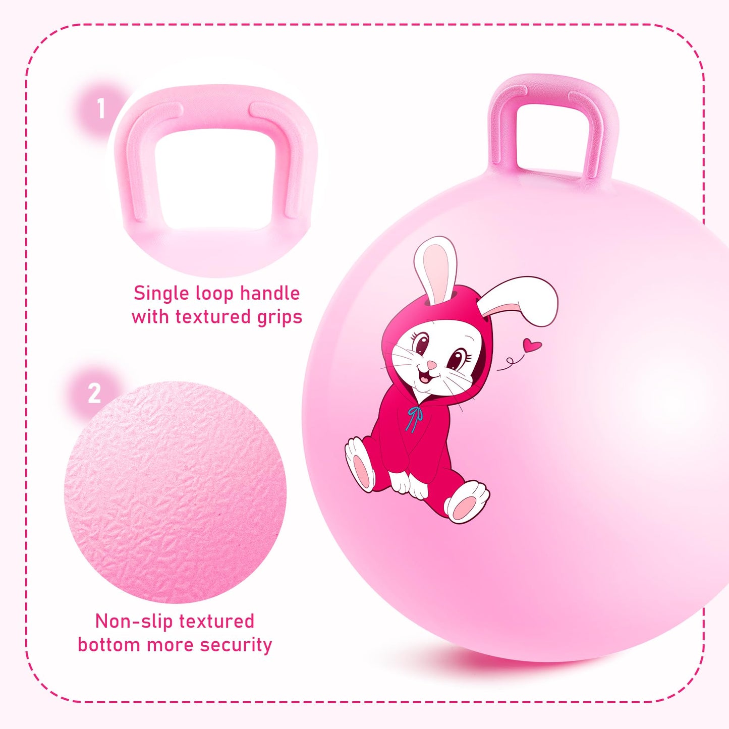 EVERICH TOY Hopper Ball – Pink Bunny 18 Inch Hoppity Hop with Handle for Indoor & Outdoor Play