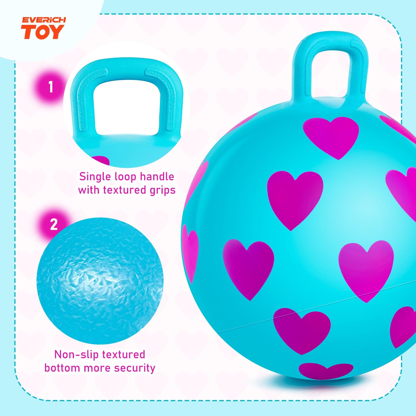 Everich Toy Hopper Ball 15in – Purple Heart Handle Hop Ball for Kids 3-6