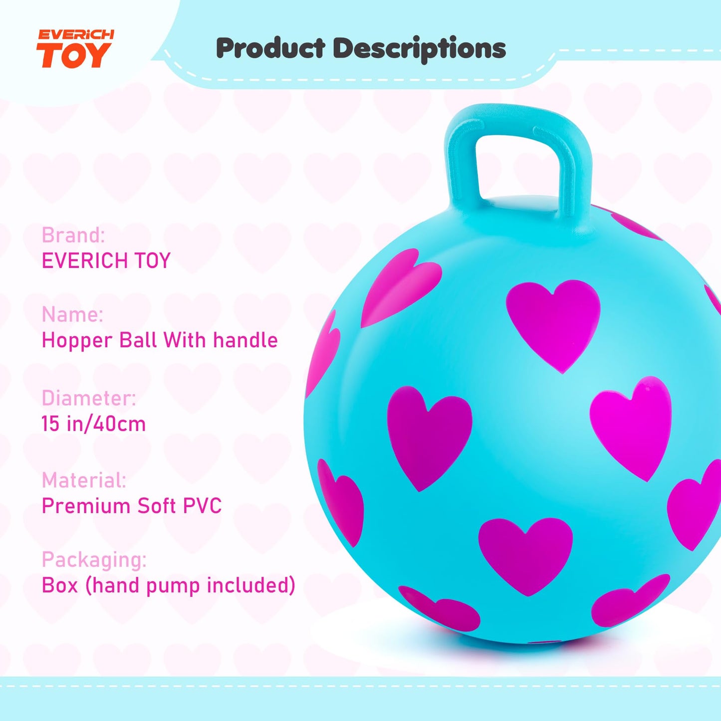 Everich Toy Hopper Ball 15in – Purple Heart Handle Hop Ball for Kids 3-6