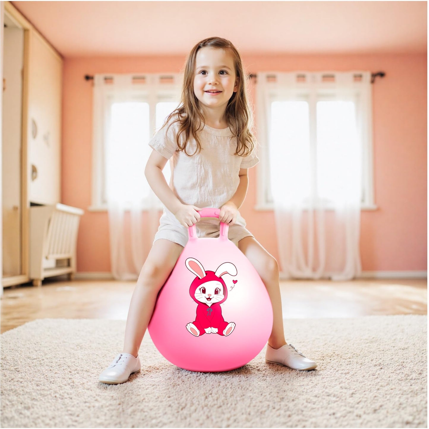 EVERICH TOY Hopper Ball – Pink Bunny 18 Inch Hoppity Hop with Handle for Indoor & Outdoor Play